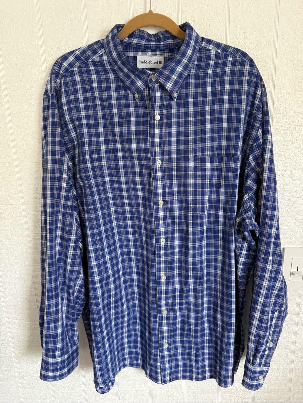 Saddlebred Blue and White Plaid Button-Down Long Sleeve Shirt Size 2XLT